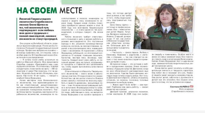 НАША КОЛЛЕГА НА СТРАНИЦАХ БЕЛОРУССКОЙ ЛЕСНОЙ ГАЗЕТЫ